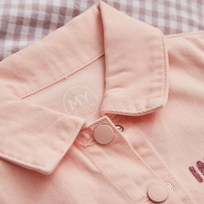 My Kids Personalised Ballerina Glitter Pink Denim Jacket