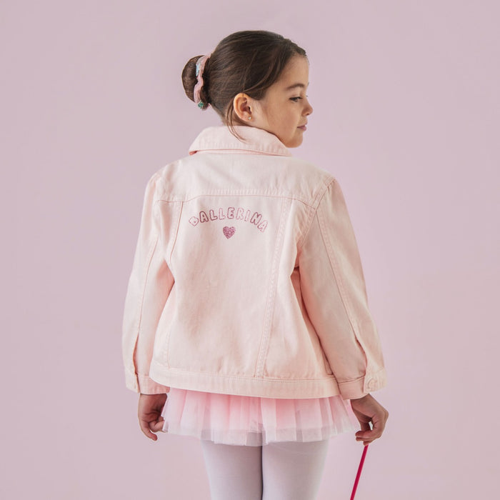 My Kids Personalised Ballerina Glitter Pink Denim Jacket