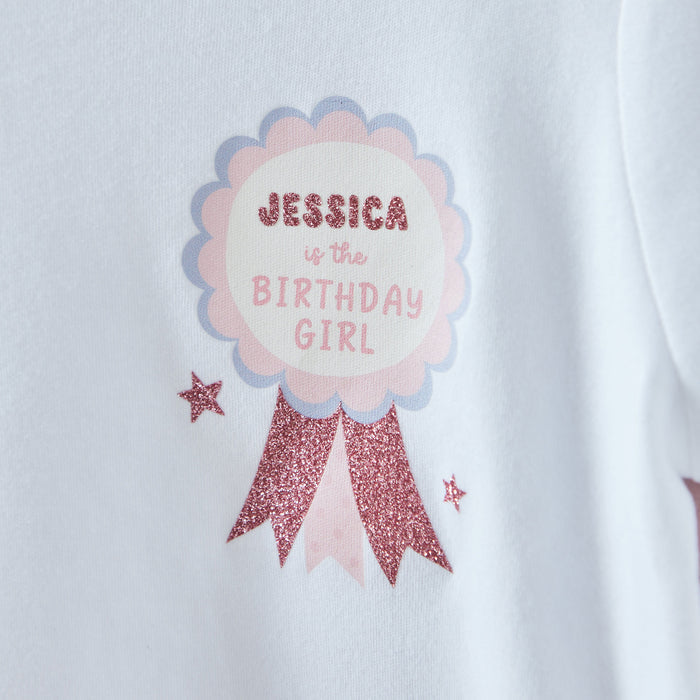 My Kids Personalised Birthday Girl Pink Ribbon White T-Shirt