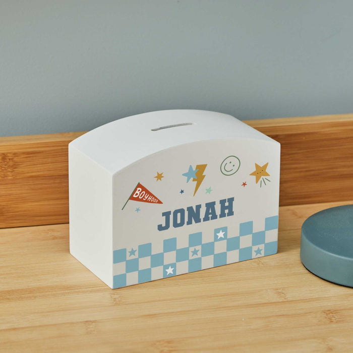 My Kids Personalised Blue Cartoon Money Box FSC®
