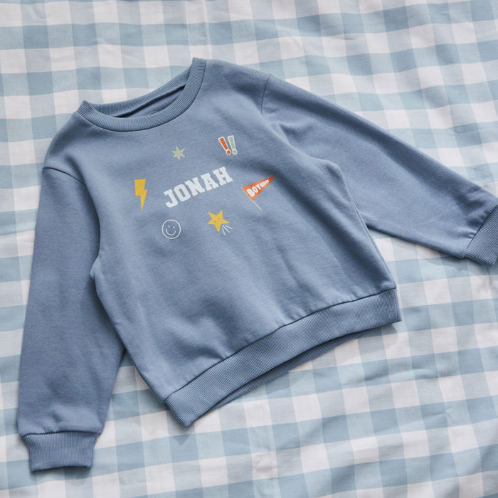 My Kids Personalised Blue Cartoon Sweatshirt