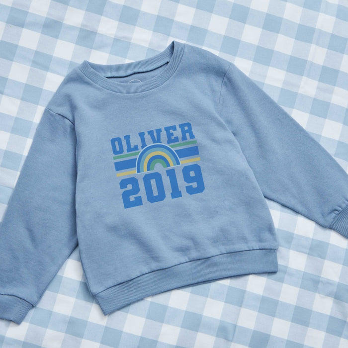 My Kids Personalised Blue Rainbow Sweatshirt
