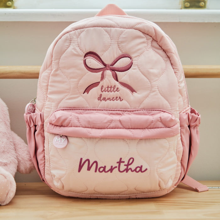 My Kids Personalised Bow Quilted Medium Backpack