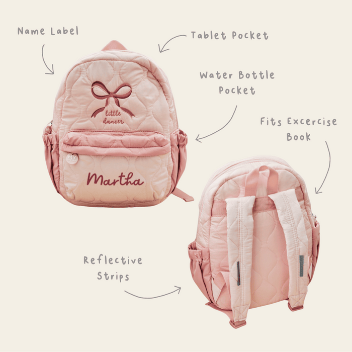 My Kids Personalised Bow Quilted Medium Backpack