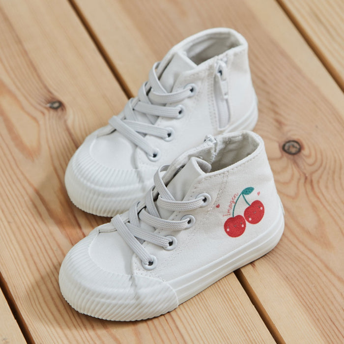 My Kids Personalised Cherry Ivory Toddler High Top Trainers