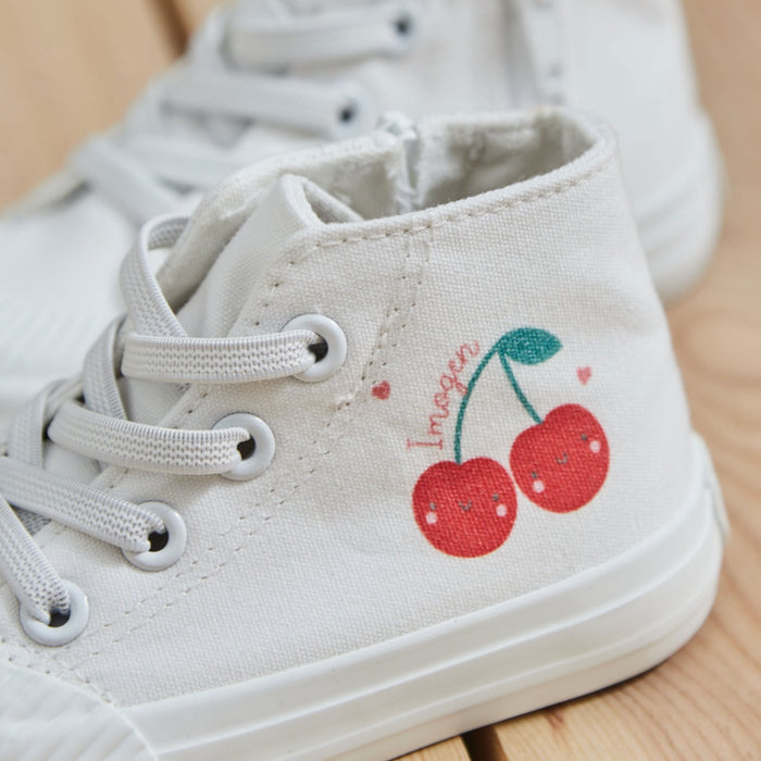 My Kids Personalised Cherry Ivory Toddler High Top Trainers