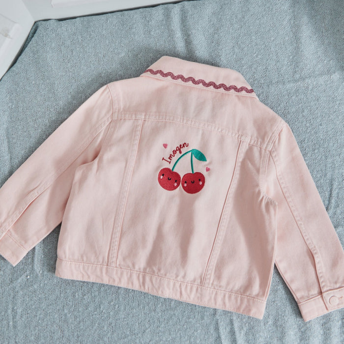 My Kids Personalised Cherry Pink Denim Jacket