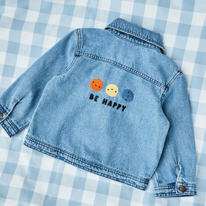 My Kids Personalised Colourful Be Happy Blue Denim Jacket