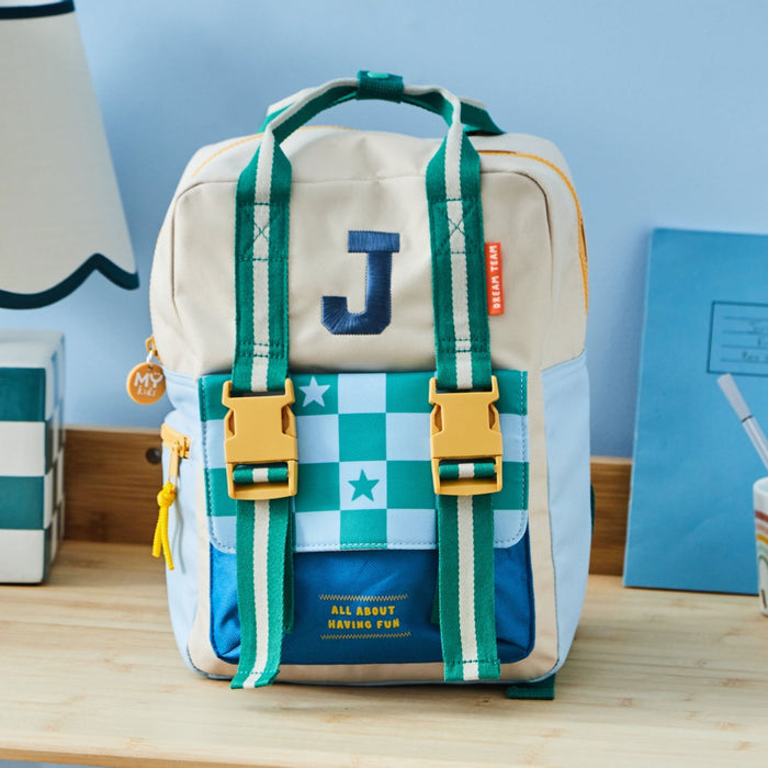 My Kids Personalised Dream Team Checkerboard Grab Handle Medium Backpack