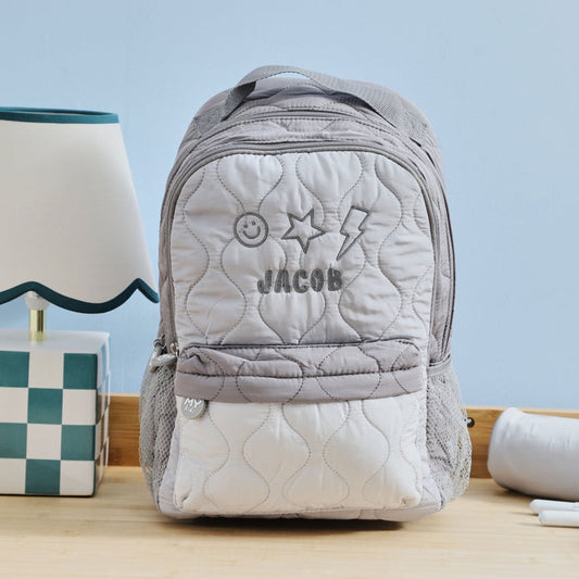 My Kids Personalised Dream Team Large Grey Quilted Backpack