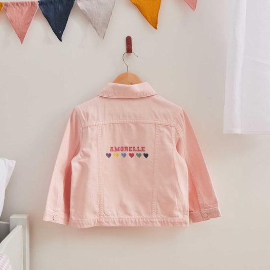 My Kids Personalised Heart Pink Denim Jacket