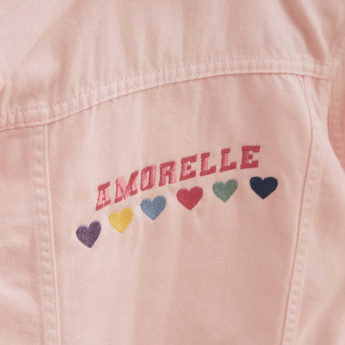 My Kids Personalised Heart Pink Denim Jacket