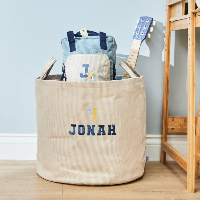My Kids Personalised Large Lightning Bolt Ecru Cord Storage Bag