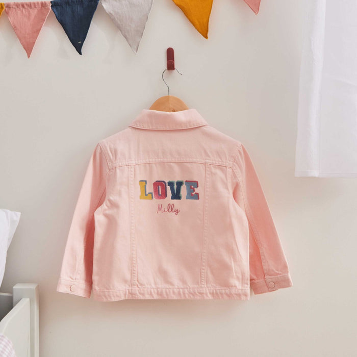 My Kids Personalised LOVE Pink Denim Jacket