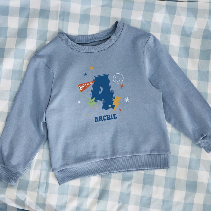My Kids Personalised Name & Number Blue Sweatshirt