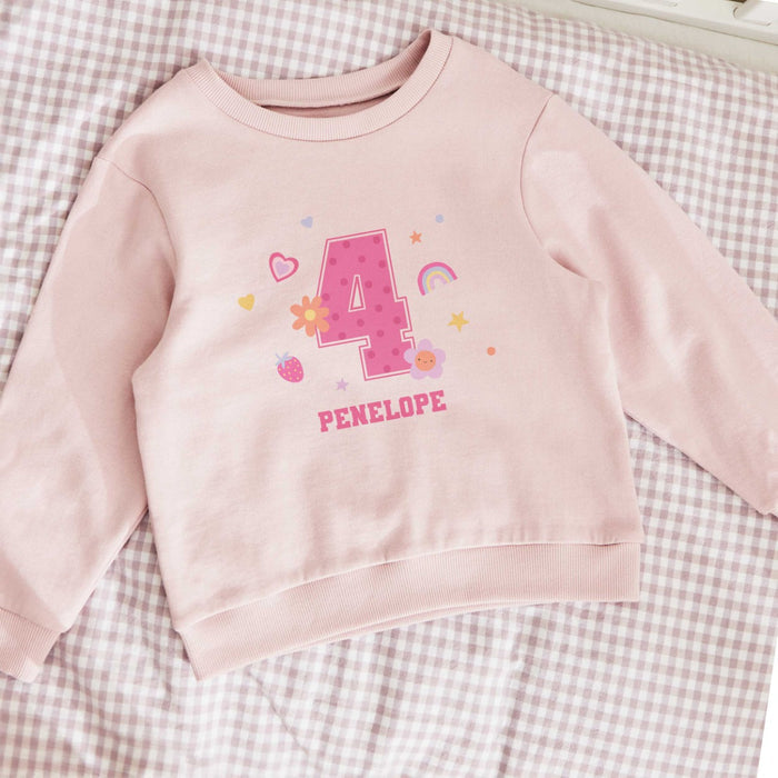 My Kids Personalised Name & Number Pink Sweatshirt