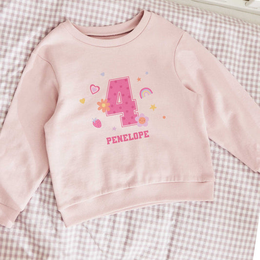 My Kids Personalised Name & Number Pink Sweatshirt