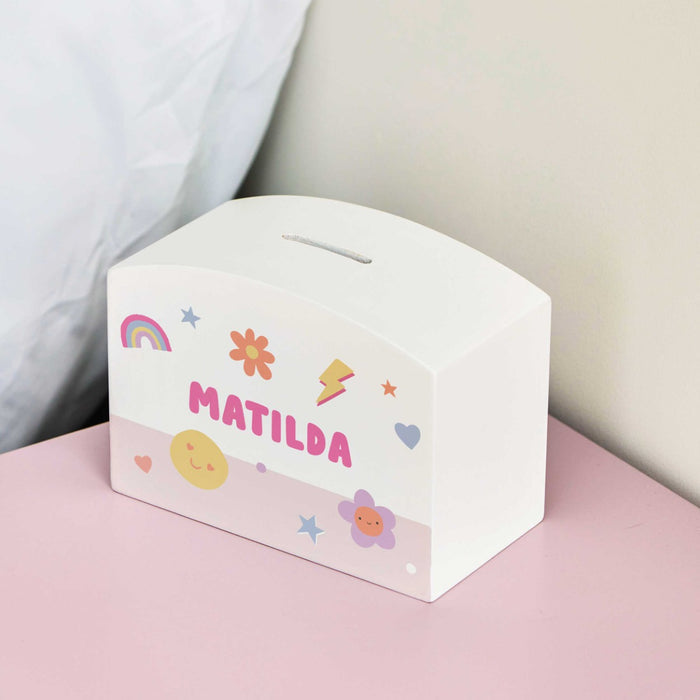 My Kids Personalised Pink Cartoon Money Box FSC®
