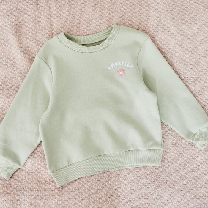 My Kids Personalised Pink Flower Sage Sweatshirt