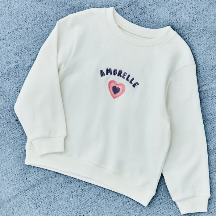 My Kids Personalised Pink Heart Ecru Sweatshirt