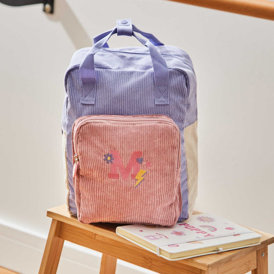My Kids Personalised Pink Initial Cord Backpack with Grab Handle