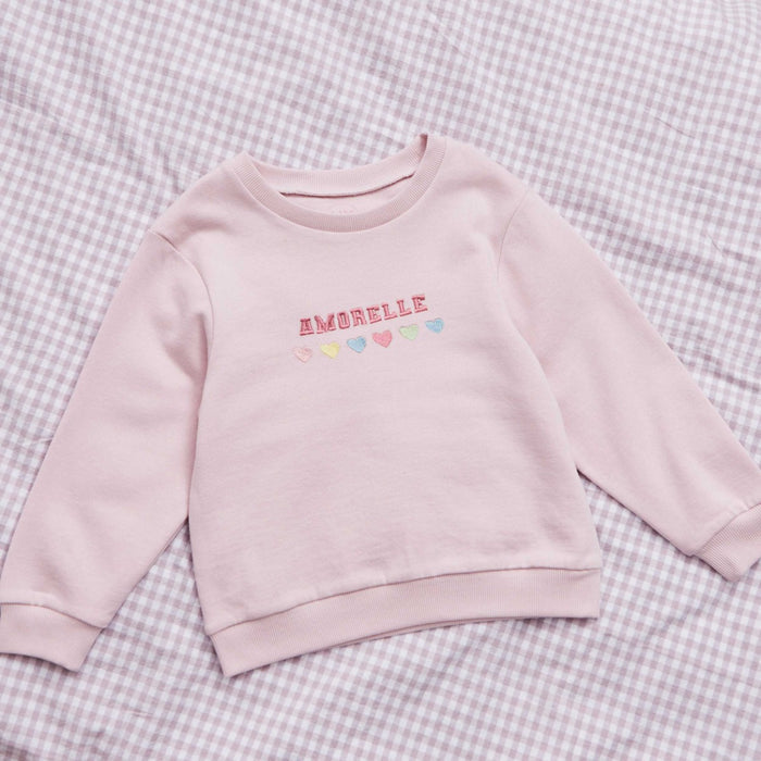 My Kids Personalised Pink Rainbow Heart Sweatshirt