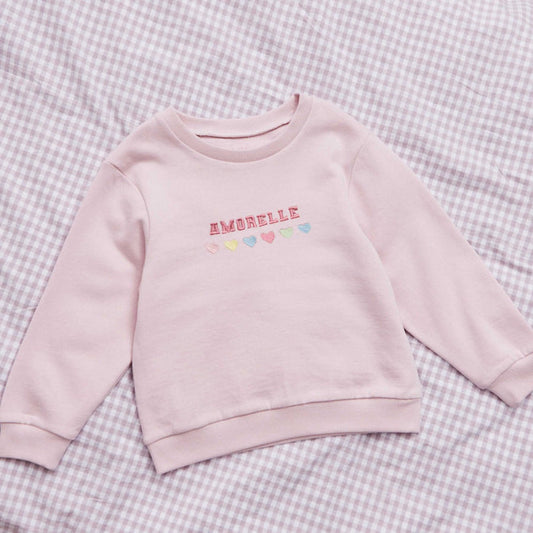 My Kids Personalised Pink Rainbow Heart Sweatshirt