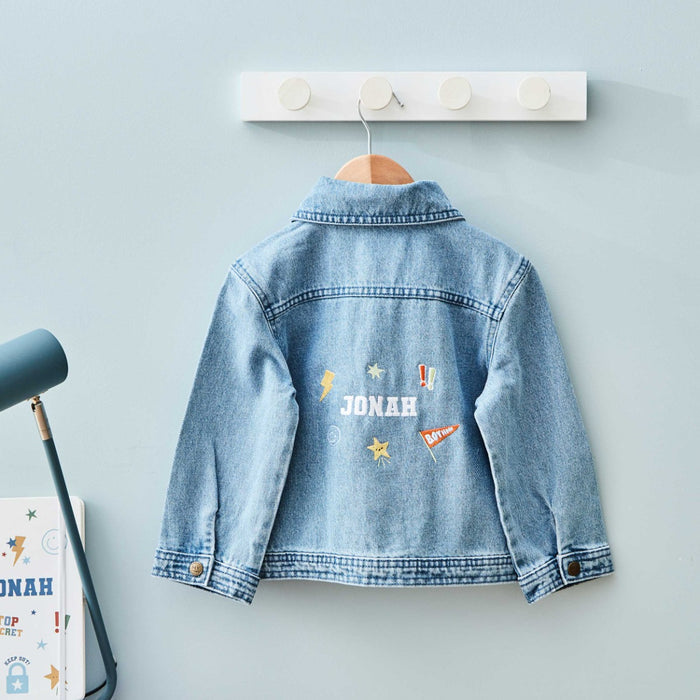 My Kids Personalised Varsity Embroidered Denim Jacket