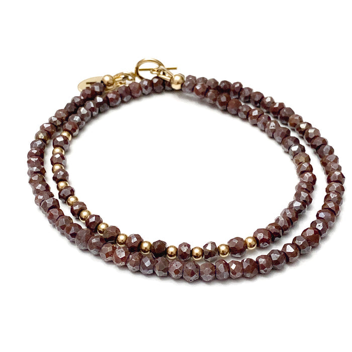 Mystic Coated Brown Silverite Chalcedony Gemstone Beaded Double Wrap Bracelet , jewelry