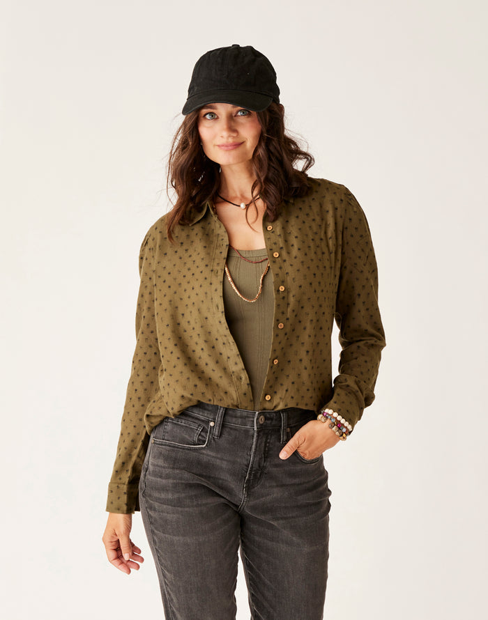 Nadia Twill Shirt: Fir Crosshatch - FINAL SALE