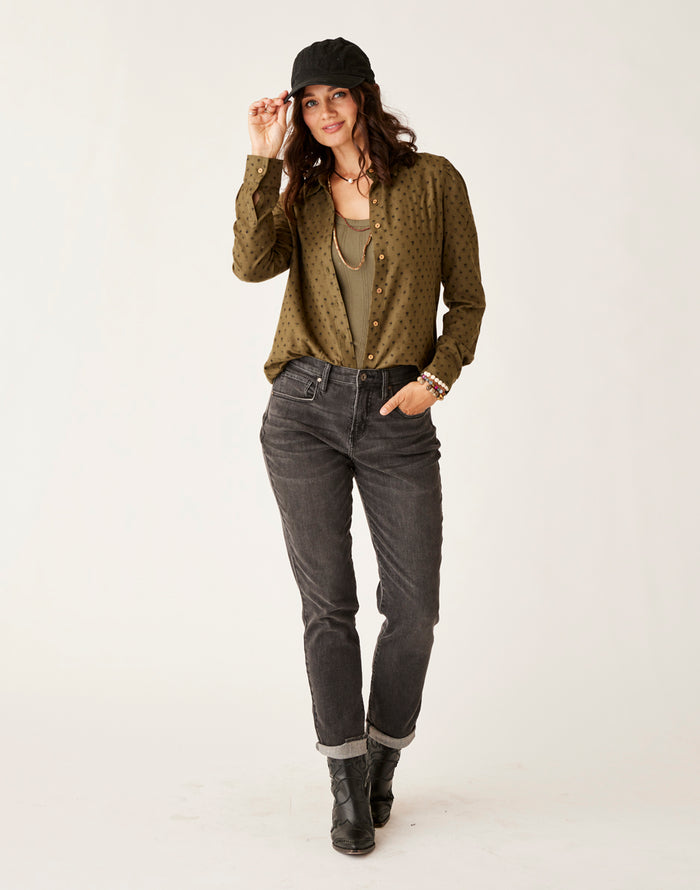 Nadia Twill Shirt: Fir Crosshatch - FINAL SALE