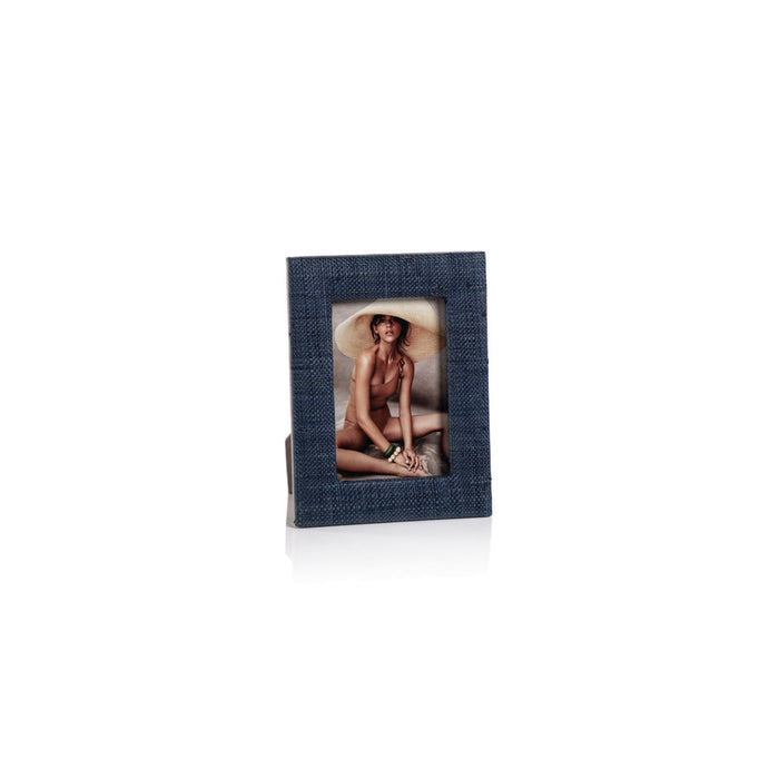 Natural Fiber Raffia Photo Frame - Navy Blue & Ikat - Picture Frames by Carlyle Avenue