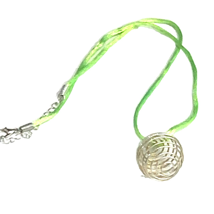 One light green necklace with silver cage