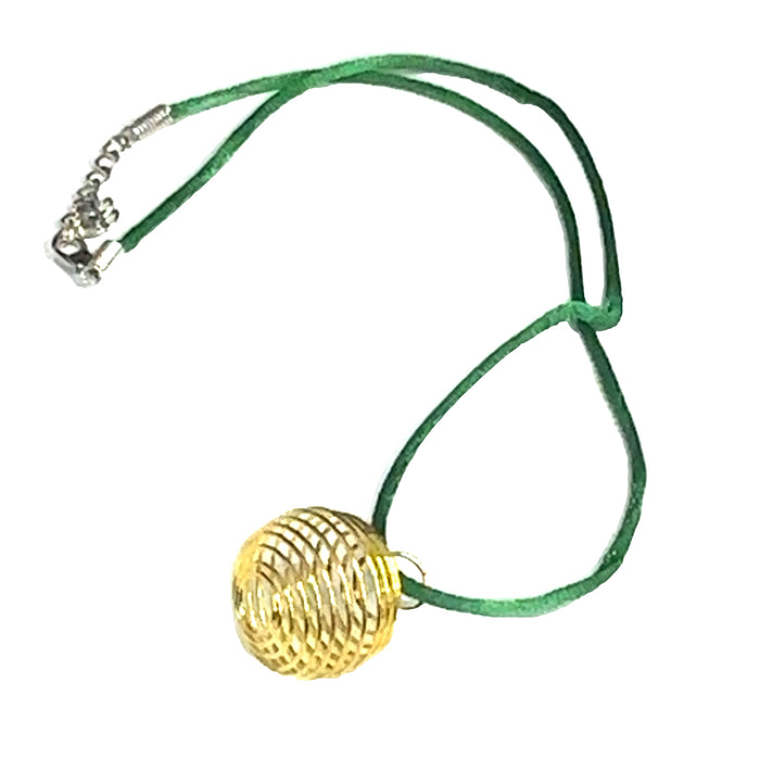 One green necklace with gold  cage