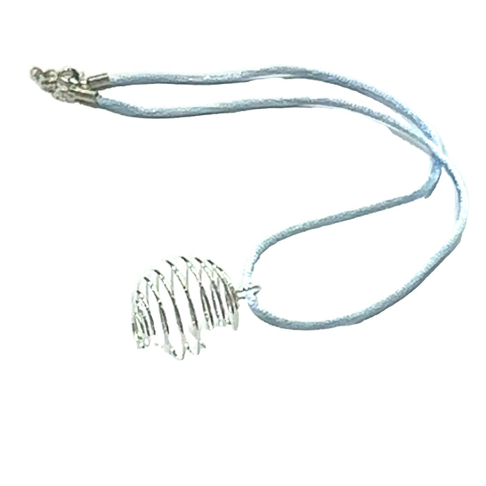 One light blue necklace with silver cage