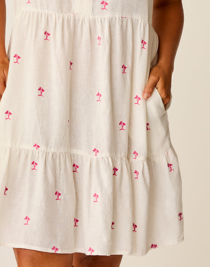 Nellie Linen Dress: Palm Embroidered - FINAL SALE
