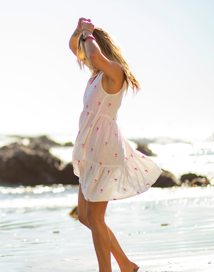 Nellie Linen Dress: Palm Embroidered - FINAL SALE