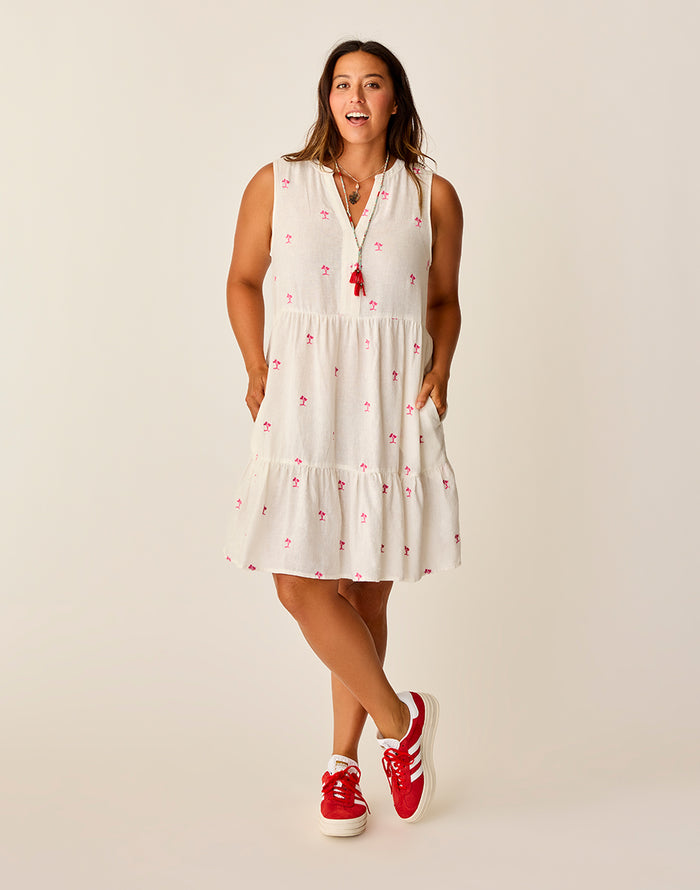 Nellie Linen Dress: Palm Embroidered - FINAL SALE