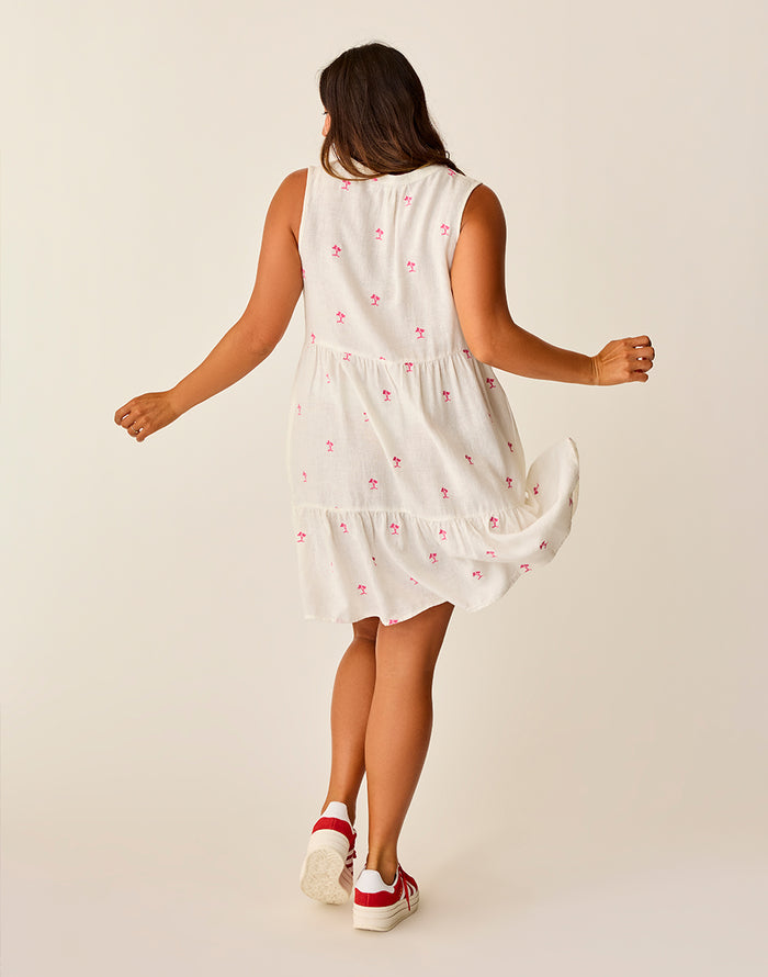Nellie Linen Dress: Palm Embroidered - FINAL SALE