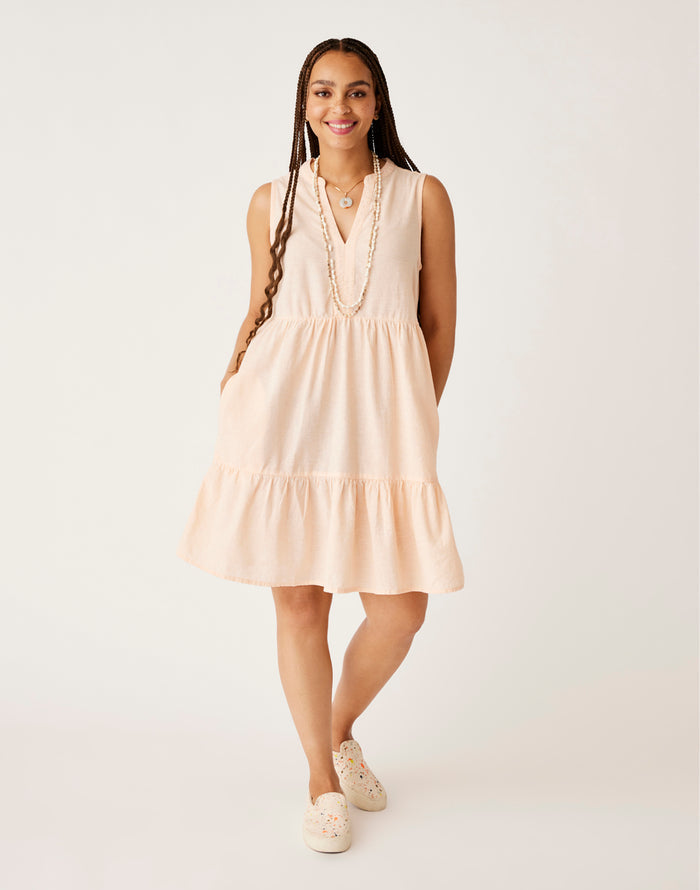 Nellie Linen Dress: Peach Chambray - FINAL SALE