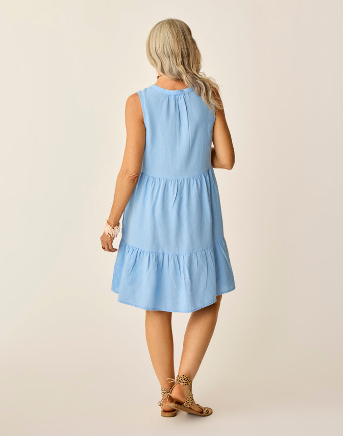 Nellie Linen Dress: Sky Blue Chambray - FINAL SALE