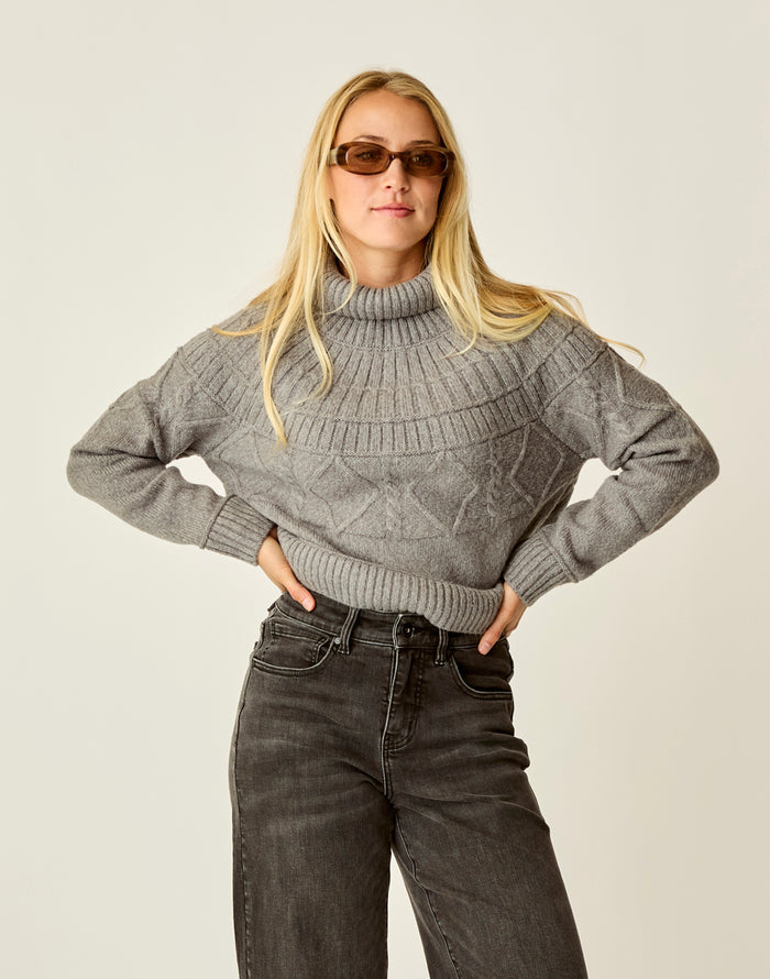 Neve Cable Turtleneck: Pewter Heather