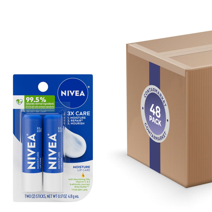 NIVEA Moisture Lip Care Lip Balm Shea Butter 0.17 oz - 2 Ct - 48 Pack