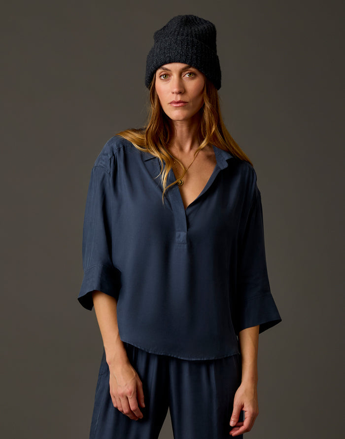 Nova Kindsilk Top: Washed Charcoal Blue