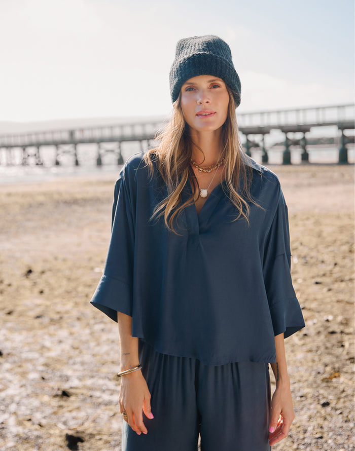 Nova Kindsilk Top: Washed Charcoal Blue