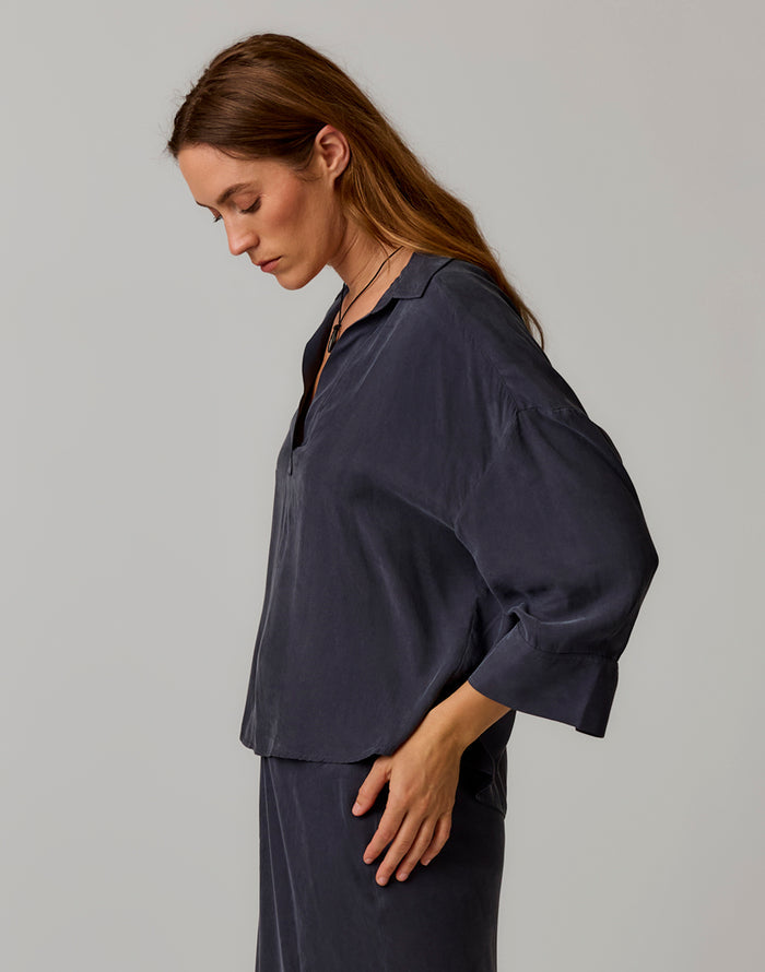 Nova Kindsilk Top: Washed Charcoal Blue