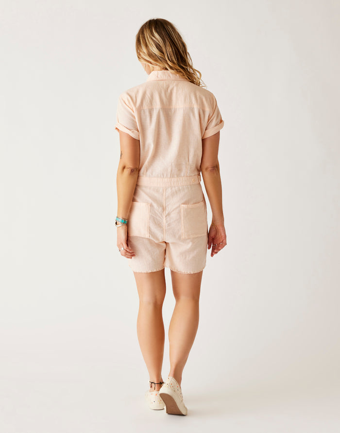 Nyla Linen Romper: Peach Chambray - FINAL SALE