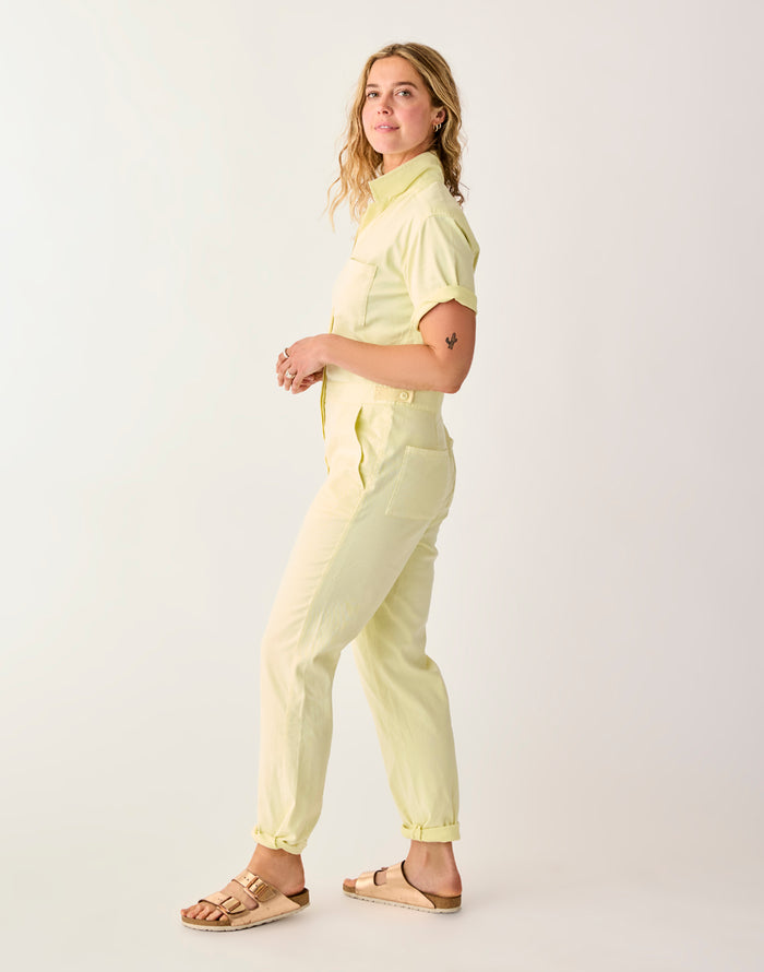 Nyla Twill Jumpsuit: Light Limeade - FINAL SALE