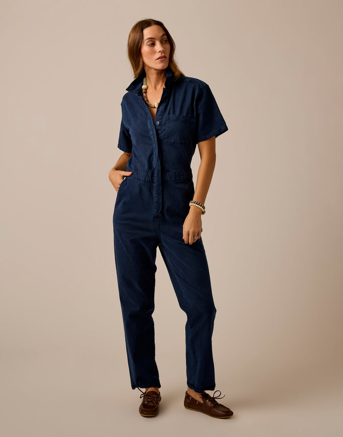 Nyla Twill Jumpsuit: Navy