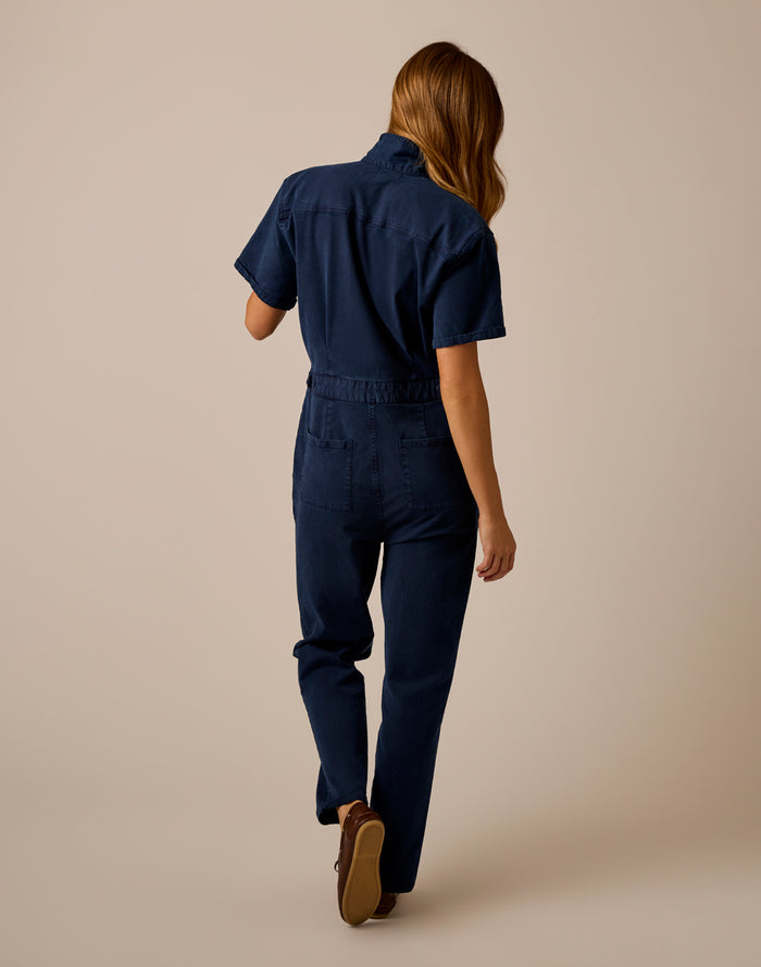 Nyla Twill Jumpsuit: Navy